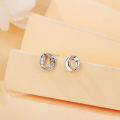 wholesale 925 Sterling Silver Elegant Interlocking Circle Stud Earrings With Zircon Accents-0-1