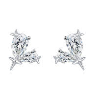 wholesale 925 Sterling Silver Elegant Silver Star Stud Earrings With Clear Gemstone Accents-