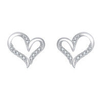 wholesale 925 Sterling Silver Elegant Heart-shaped Zircon Accent Sterling Silver Stud Earrings-