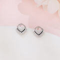 wholesale 925 Sterling Silver Elegant Square Zircon Earrings With Black Enamel Accents In Sterling Silver-0-2