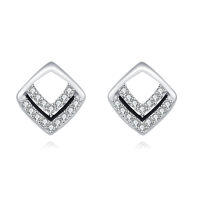 wholesale 925 Sterling Silver Elegant Square Zircon Earrings With Black Enamel Accents In Sterling Silver-