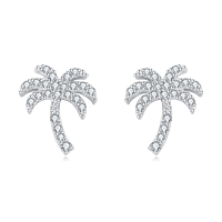 wholesale 925 Sterling Silver Zircon Palm Tree Silver Stud Earrings – Tropical Chic Jewelry-undefined