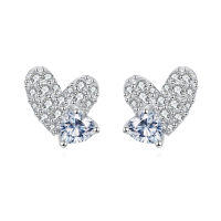 wholesale 925 Sterling Silver Luxury Heart-shaped Zircon-studded Stud Earrings-