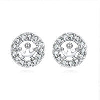 wholesale 925 Sterling Silver Elegant Crown Motif Zircon Accent Stud Earrings In Sterling Silver-