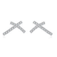 wholesale 925 Sterling Silver Plated with White Gold Zircon Cross Stud Earrings-