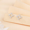 wholesale 925 Sterling Silver Elegant Silver Geometric Zircon Stud Earrings With Floral Accent-0-1