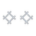 wholesale 925 Sterling Silver Elegant Silver Geometric Zircon Stud Earrings With Floral Accent-0-4