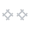 wholesale 925 Sterling Silver Elegant Silver Geometric Zircon Stud Earrings With Floral Accent-0-0