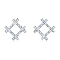 wholesale 925 Sterling Silver Elegant Silver Geometric Zircon Stud Earrings With Floral Accent-undefined