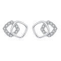 wholesale 925 Sterling Silver Elegant Geometric Zircon Accent Interlocking Square Stud Earrings-0-0