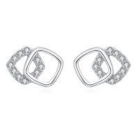 wholesale 925 Sterling Silver Elegant Geometric Zircon Accent Interlocking Square Stud Earrings-undefined