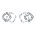 wholesale 925 Sterling Silver Elegant Geometric Zircon Accent Interlocking Square Stud Earrings-0-5