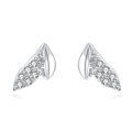 wholesale 925 Sterling Silver Elegant Silver Leaf Zircon Stud Earrings With Modern Design-0-0