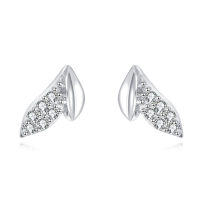 wholesale 925 Sterling Silver Elegant Silver Leaf Zircon Stud Earrings With Modern Design-