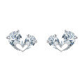 wholesale 925 Sterling Silver Triple Zircon Heart Earrings In Plated with White Gold Setting-0-1
