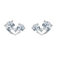 wholesale 925 Sterling Silver Triple Zircon Heart Earrings In Plated with White Gold Setting-undefined