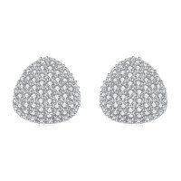 wholesale 925 Sterling Silver Heart-shaped Zircon Pavé Stud Earrings In Plated with White Gold-