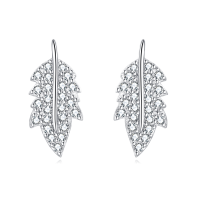 wholesale 925 Sterling Silver Elegant Zircon Leaf Earrings: A Symphony Of Luxury And Nature-undefined