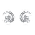 wholesale 925 Sterling Silver Crescent Moon Heart Zircon Stud Earrings-0-0