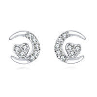 wholesale 925 Sterling Silver Crescent Moon Heart Zircon Stud Earrings-