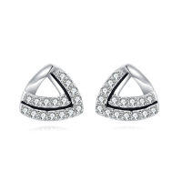 wholesale 925 Sterling Silver Elegant Triangular Zircon Stud Earrings In Silver-plated Metal-undefined