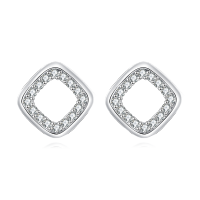 wholesale 925 Sterling Silver Elegant Square Zircon Accent Earrings In Silver/white Gold-undefined