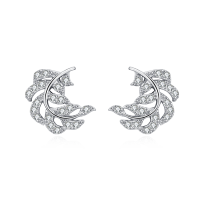wholesale 925 Sterling Silver Elegant Zircon-studded Leaf-shaped Silver Earrings-undefined