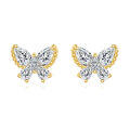 wholesale 925 Sterling Silver Elegant Butterfly Zircon Earrings With Golden Accents-0-0