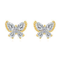 wholesale 925 Sterling Silver Elegant Butterfly Zircon Earrings With Golden Accents-
