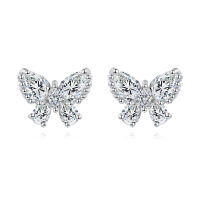 wholesale 925 Sterling Silver Elegant Butterfly Zircon Earrings With Sparkling Gemstone Accents-