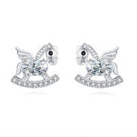 wholesale 925 Sterling Silver **zircon Unicorn Rocking Horse Earrings In Sterling Silver**-