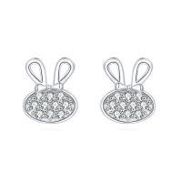 wholesale 925 Sterling Silver **fashionable Rabbit Design Zircon-studded Silver Earrings**-