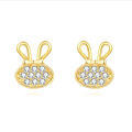 wholesale 925 Sterling Silver Luxury Golden Bunny Earrings With Zircon Accents-0-0