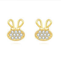 wholesale 925 Sterling Silver Luxury Golden Bunny Earrings With Zircon Accents-