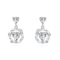 wholesale 925 Sterling Silver Elegant Heart-shaped Zircon Earrings With Halo Setting In Plated with White Gold-
