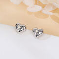 wholesale 925 Sterling Silver Elegant Heart-shaped Zircon Stud Earrings With Starburst Design-0-4
