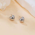 wholesale 925 Sterling Silver Elegant Heart-shaped Zircon Stud Earrings With Starburst Design-0-3