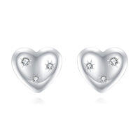 wholesale 925 Sterling Silver Elegant Heart-shaped Zircon Stud Earrings With Starburst Design-