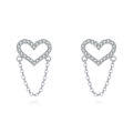 wholesale 925 Sterling Silver Elegant Heart-shaped Zircon Accent Chain Earrings-0-0