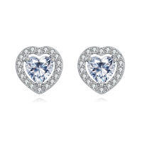 wholesale 925 Sterling Silver Elegant Heart-shaped Zircon Stud Earrings In Sterling Silver-