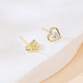 wholesale 925 Sterling Silver Heart-shaped Zircon Gold Stud Earrings-0-2