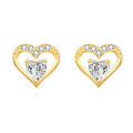 wholesale 925 Sterling Silver Heart-shaped Zircon Gold Stud Earrings-0-0