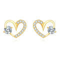 wholesale 925 Sterling Silver Elegant Heart-shaped Zircon Stud Earrings In Gold Plating-0-0