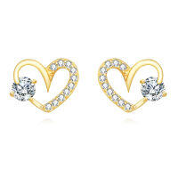 wholesale 925 Sterling Silver Elegant Heart-shaped Zircon Stud Earrings In Gold Plating-