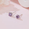wholesale 925 Sterling Silver Elegant Purple Sapphire Stud Earrings With Four-prong Setting For Everyday Chic-0-3