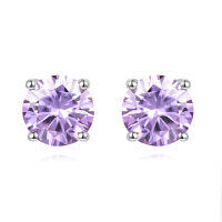 wholesale 925 Sterling Silver Elegant Purple Sapphire Stud Earrings With Four-prong Setting For Everyday Chic-