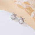 wholesale 925 Sterling Silver Elegant Pearl Drop Earrings With Zircon Halo And Bow Accent-0-3