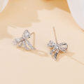 wholesale 925 Sterling Silver Elegant Zircon-encrusted Plated with White Gold Bow Earrings-0-4