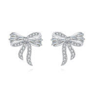 wholesale 925 Sterling Silver Elegant Zircon-encrusted Plated with White Gold Bow Earrings-