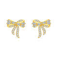 wholesale 925 Sterling Silver Golden Bow Earrings With Zircon Accents: Elegant Luxury For Everyday Elegance-0-0